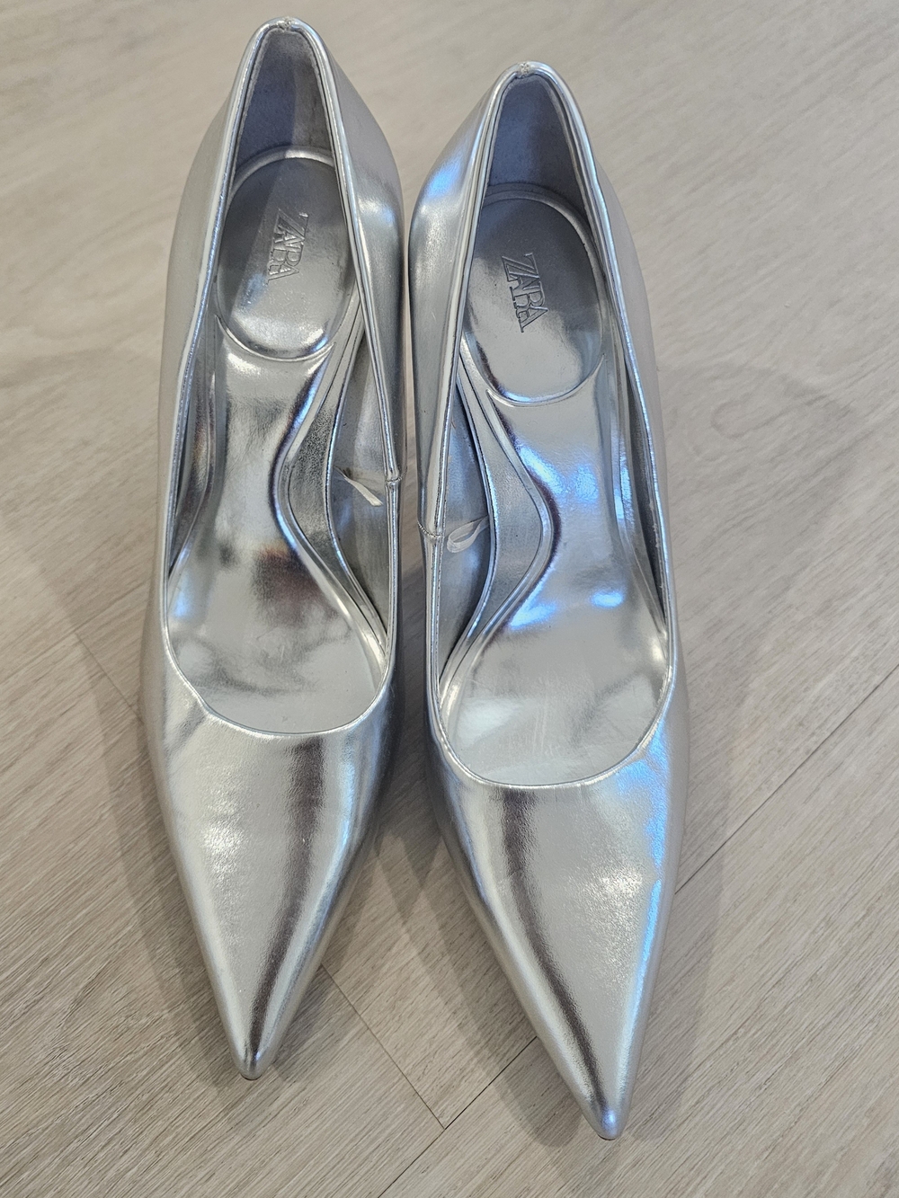 Zara Silver Pointed Toe Women's Pumps